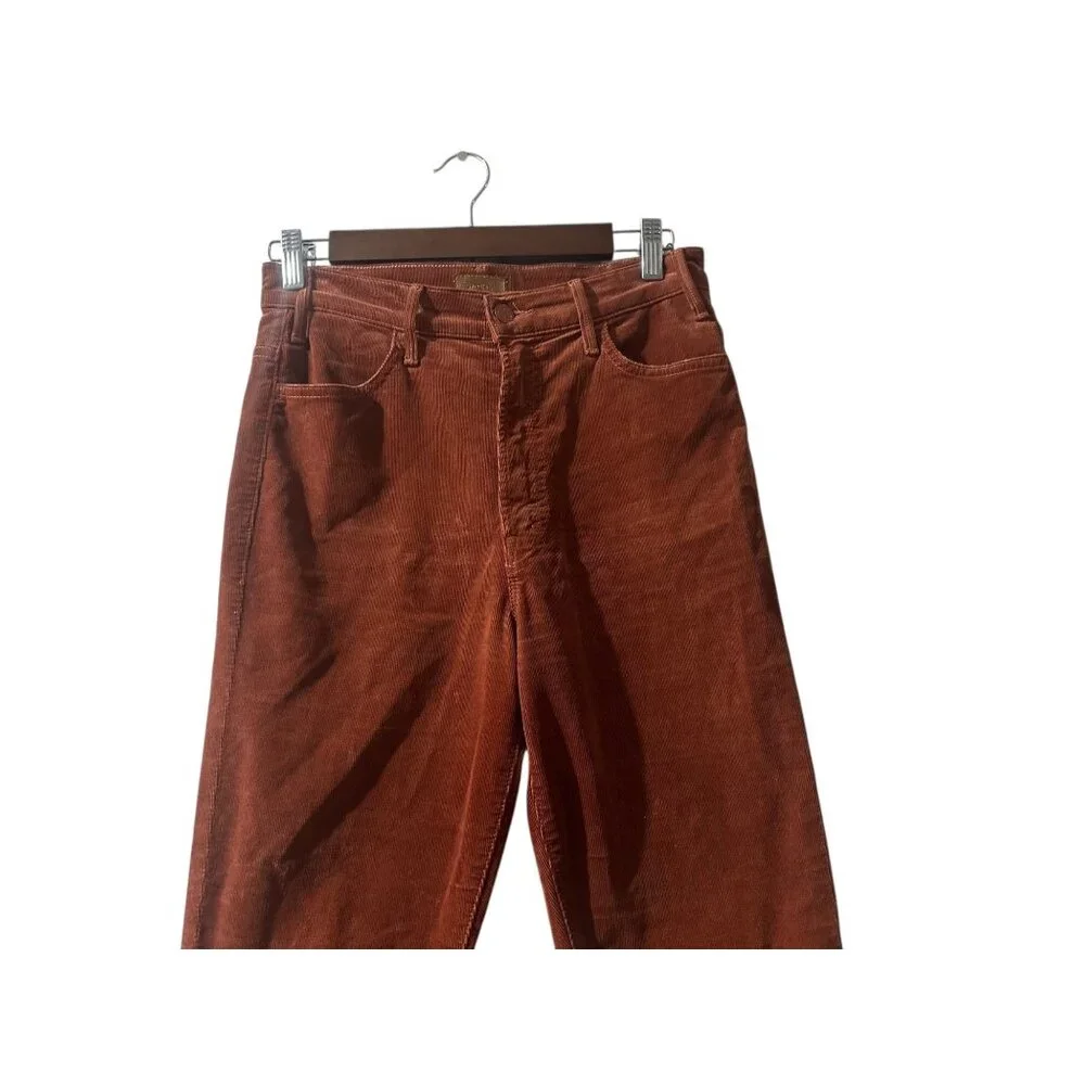 Mother Hustler Ankle Fray Corduroy Pants Womens 27 Brown Kick Flare High Rise